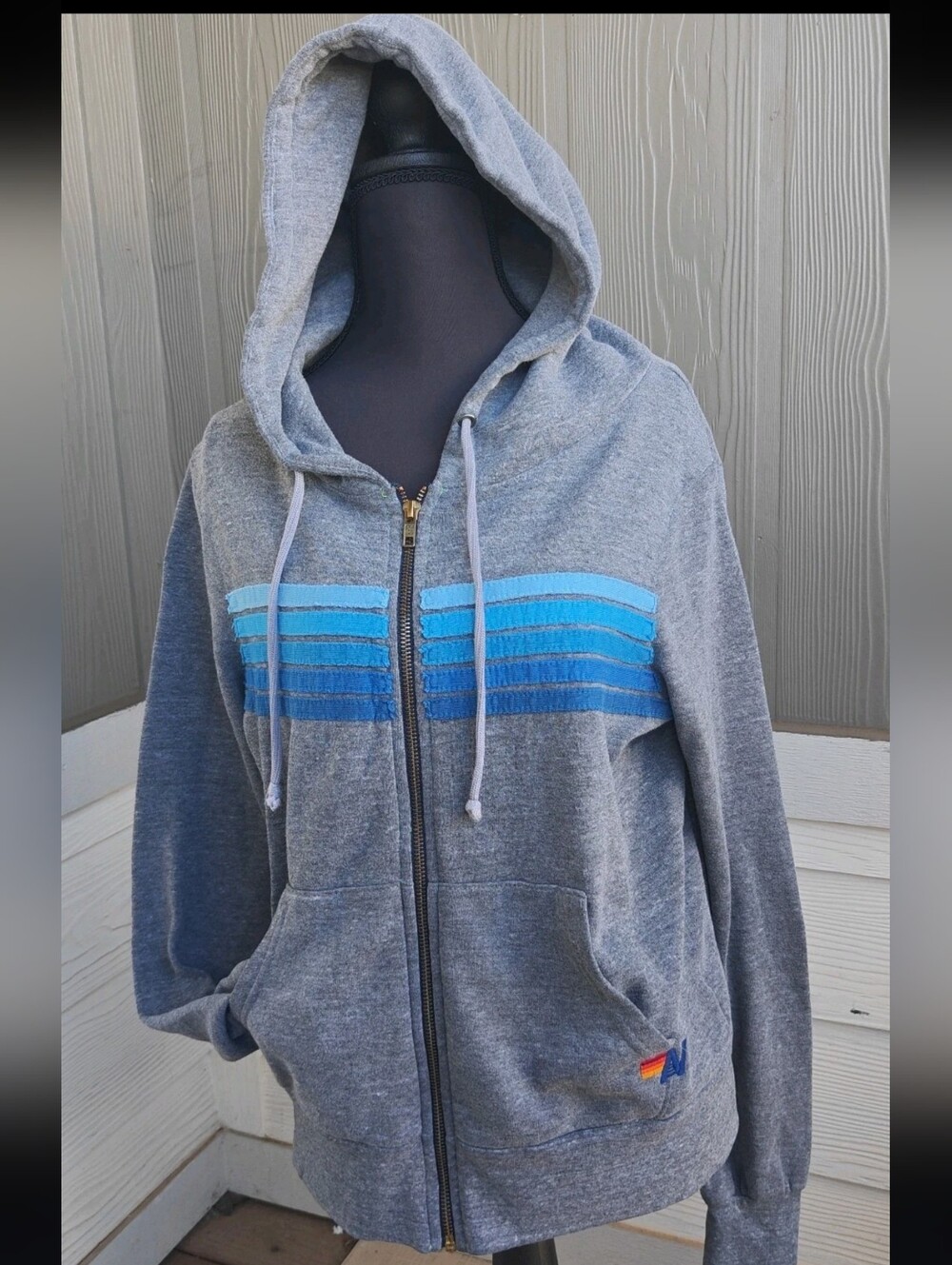 Aviator Nation Size XS Gray 5 Stripe Zip-Up Hoodie Unisex